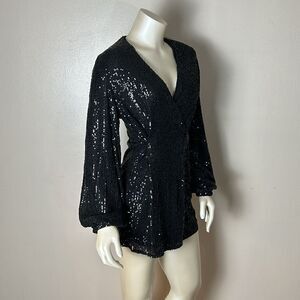 MABLE black sequins mini wrap dress sz XS extra small party cocktail prom dance